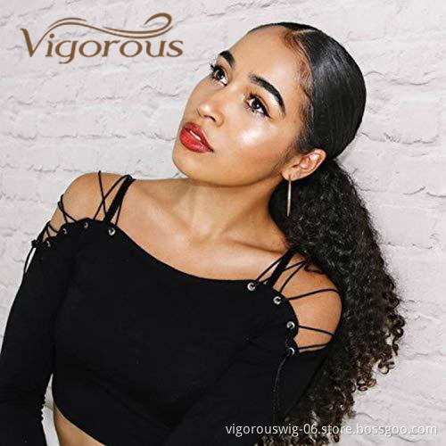 Vigorous High Quality Middle Long Kinky Curly Black Fluffy Heat Resistant Fiber Drawstring Synthetic Ponytail Hair Extension